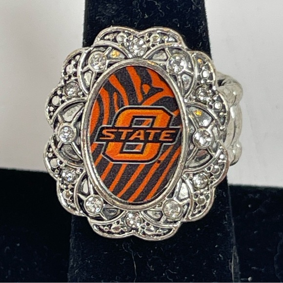 Oklahoma State University Silver, Black and Orange Stretch Rings - Picture 3 of 7